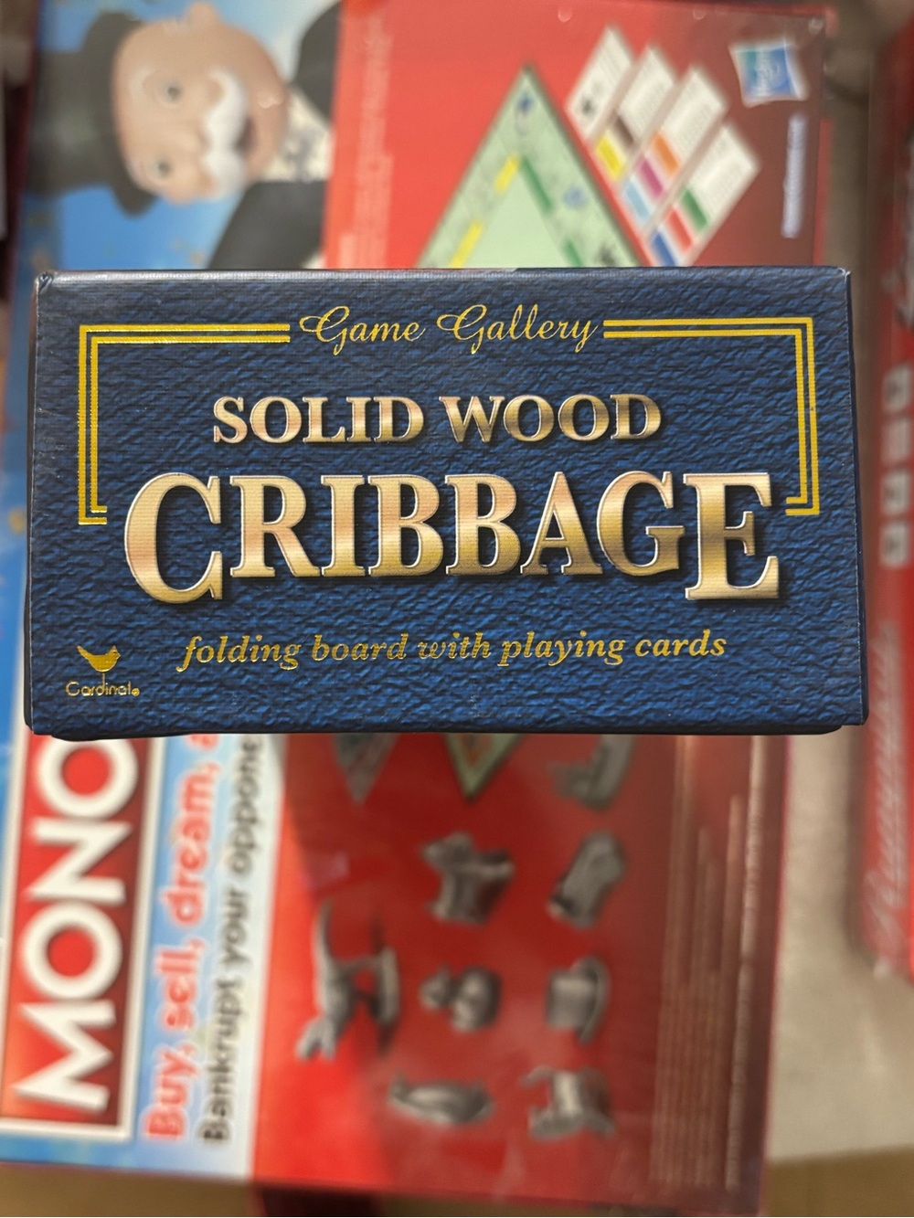 Deluxe Cribbage by Game Gallery -Solid Wood Folding Board w/Cards - NEW IN BOX